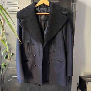 Women's ALC Navy & Black Wool/Cashmere/Shearling Double-Breasted Coat, sz.8